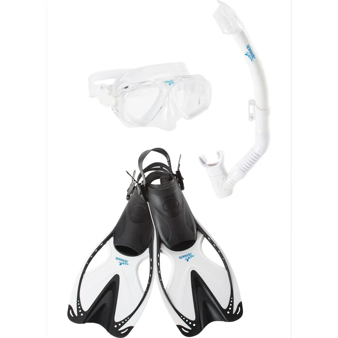 Snorkelling|Mask & Snorkels-Speedo Adult Adventure Mask/Snorkel/Fin Set Clear Black