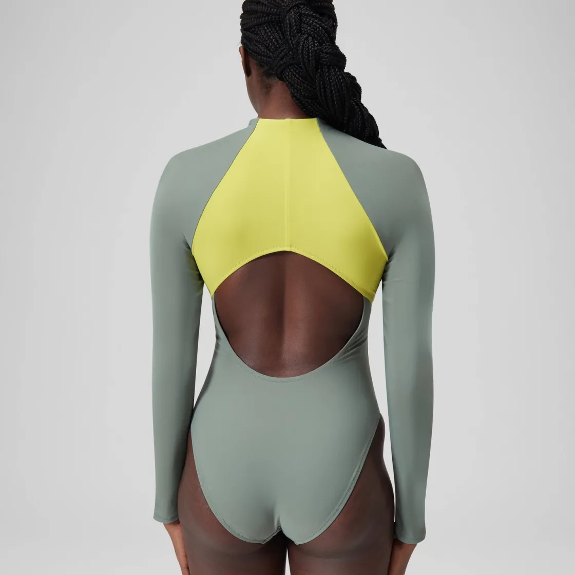 Fitness|One Pieces-Speedo Long Sleeve Colorblock Zip One Piece Soft Olive