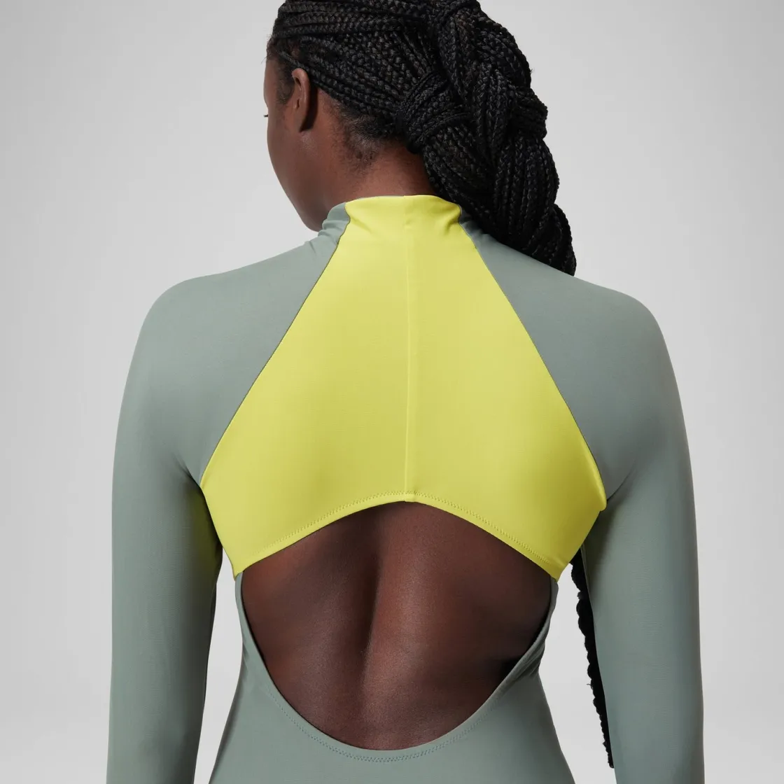 Fitness|One Pieces-Speedo Long Sleeve Colorblock Zip One Piece Soft Olive