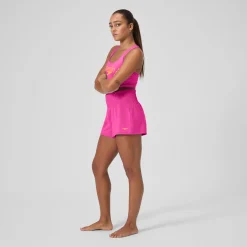 Racing|Fitness-Speedo Regan Collection Solid Logo High Waist Short Flare Pink