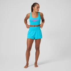 Two Pieces-Speedo Regan Collection Solid Logo Crop Top Hypersonic Blue