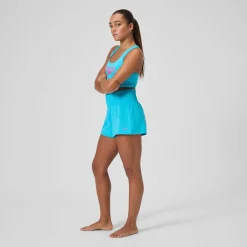 Two Pieces-Speedo Regan Collection Solid Logo Crop Top Hypersonic Blue