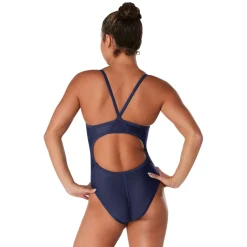 Racing|One Pieces-Speedo Solid Flyback One Piece Navy Blue