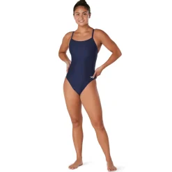 Racing|One Pieces-Speedo Solid Flyback One Piece Navy Blue
